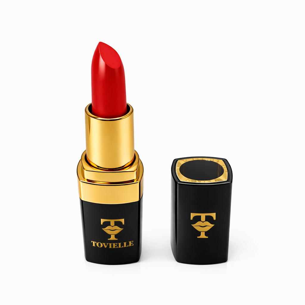 Bella classic red cream lipstick by Tovielle Beauty timeless satin finish luxury red lipstick UK