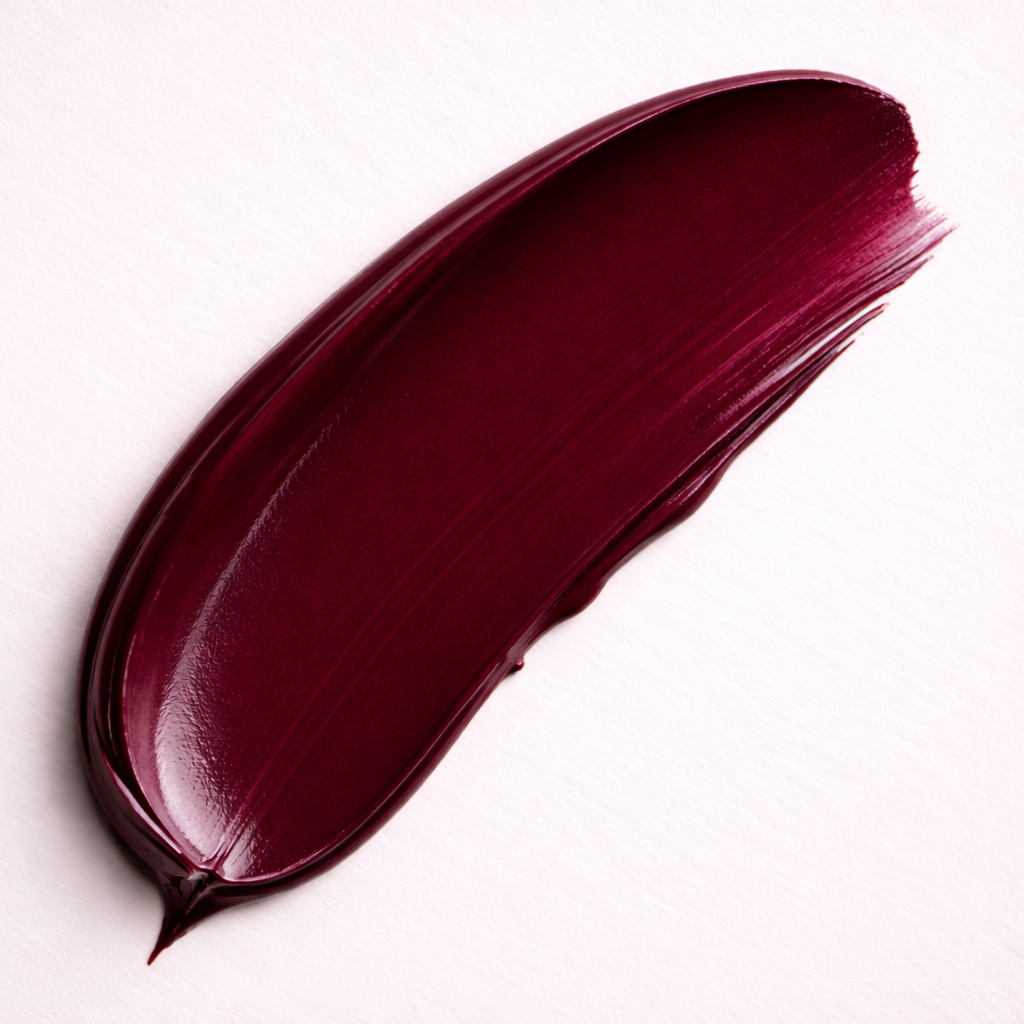 Dark Era deep wine cream lipstick smear swatch by Tovielle Beauty burgundy satin finish luxury lipstick texture