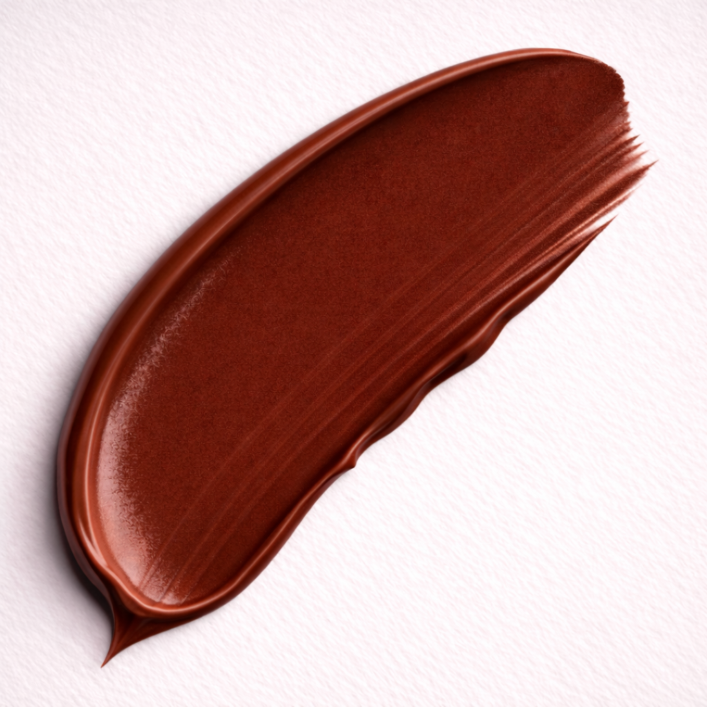 Silk nude cream lipstick smear swatch by Tovielle Beauty soft warm nude satin finish luxury lipstick texture