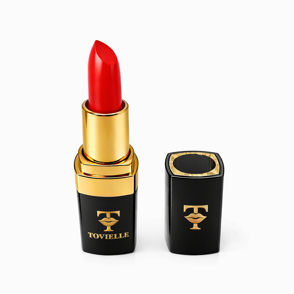 Bella classic red cream lipstick by Tovielle Beauty timeless satin finish luxury red lipstick UK