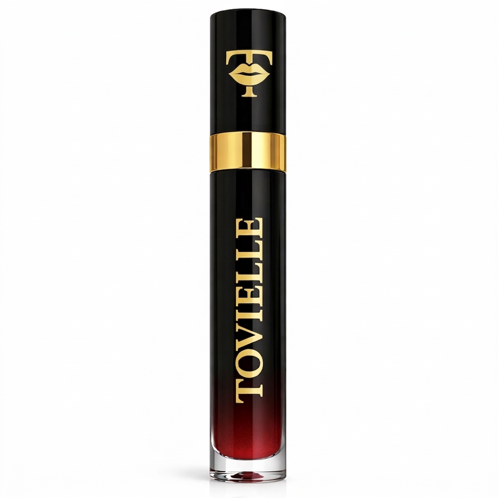 Berry Temptation lip gloss by Tovielle, deep wine shade with high-shine finish