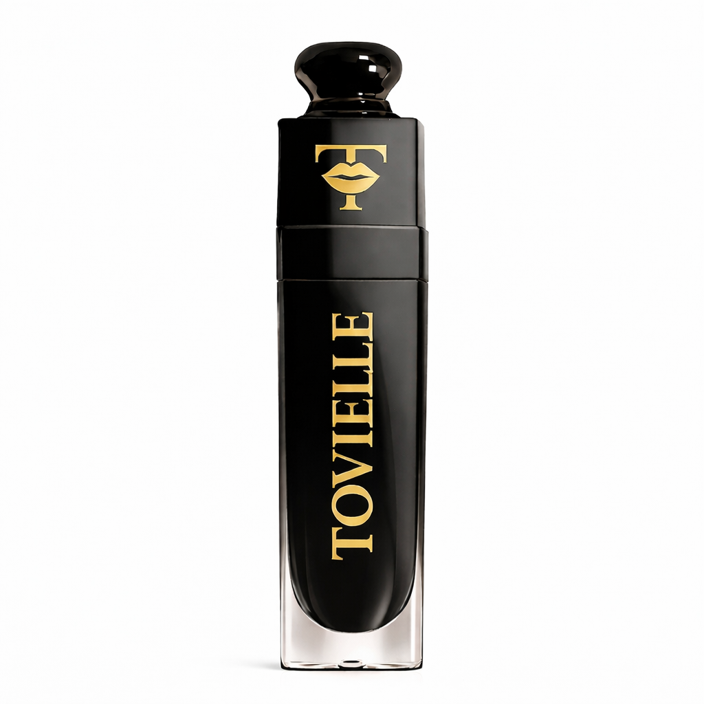 TOVIELLE Blackcurrant Lip Oil in deep berry shade with glossy finish