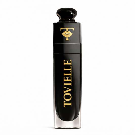 TOVIELLE Blackcurrant Lip Oil in deep berry shade with glossy finish