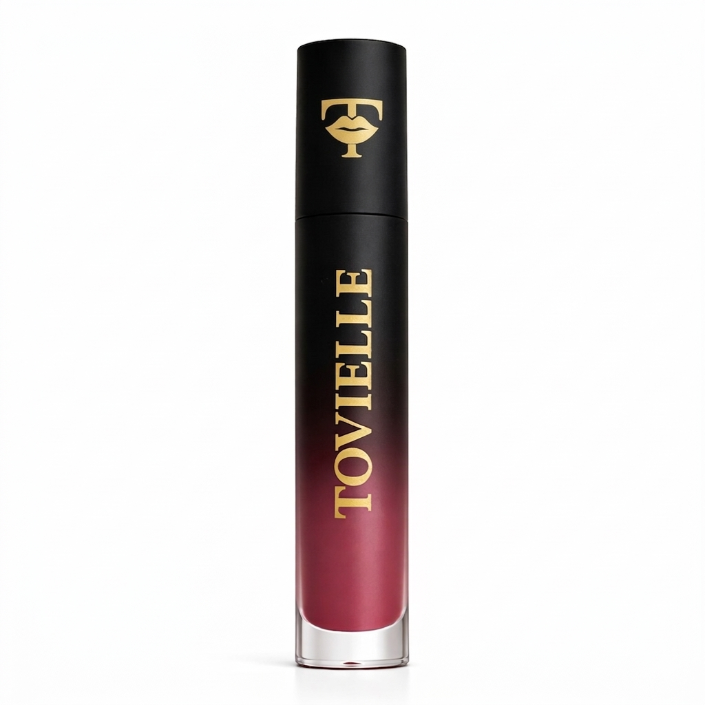 Blush Veil matte lipstick in a soft rosy nude shade with a smooth velvet matte finish on lips