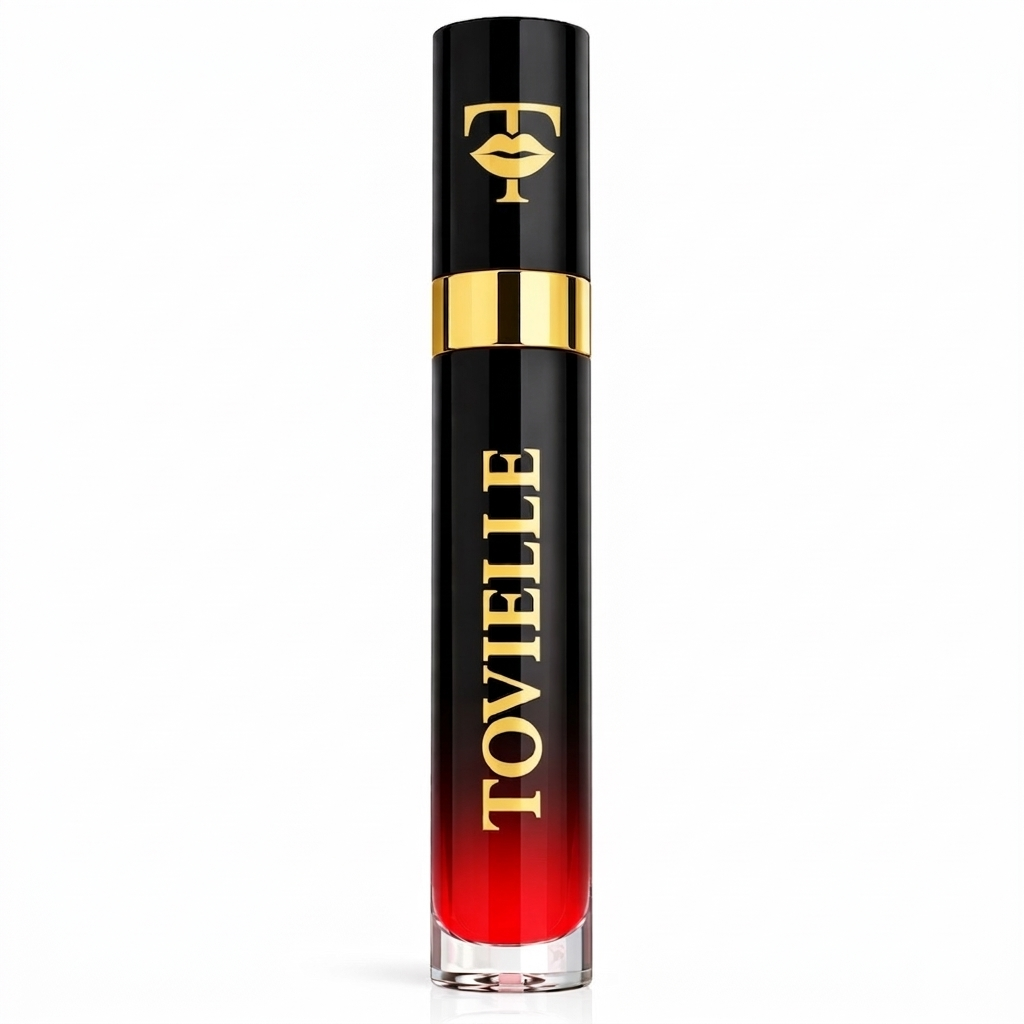 Cherry Heat lip gloss by Tovielle, vibrant red shade with high-shine finish