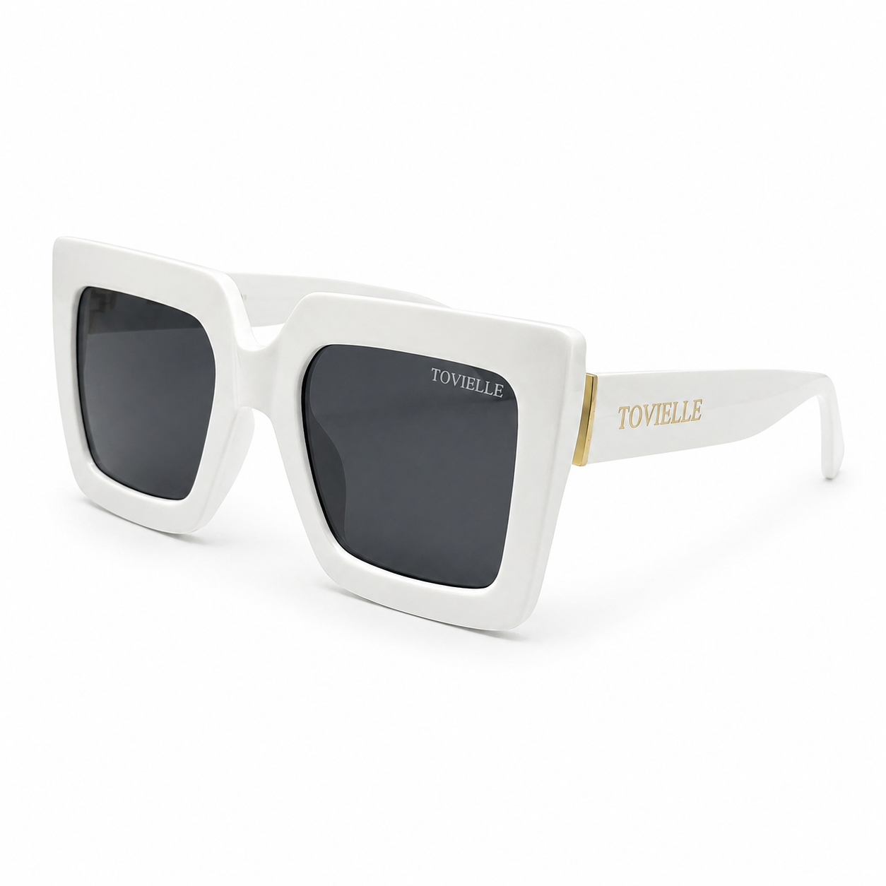 Oversized ivory white Regent Blanc sunglasses by Tovielle with sculpted square frame, gradient lenses and gold hardware detail