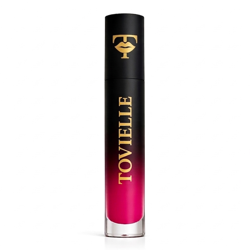 Pink Dynasty matte lipstick in a bold vivid pink shade with a smooth velvet matte finish on lips