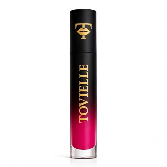 Pink Dynasty matte lipstick in a bold vivid pink shade with a smooth velvet matte finish on lips