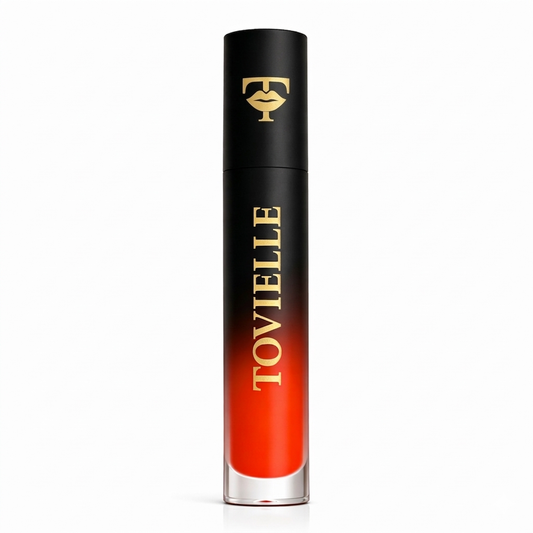 Red Obsession matte lipstick in a vivid bold red shade with a smooth velvet matte finish on lips