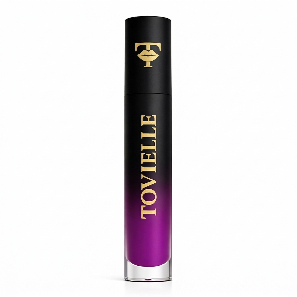 Tovielle Violet Reign matte lipstick in a bold violet purple shade with a smooth velvet finish on lips