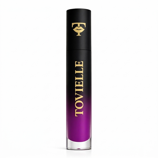 Tovielle Violet Reign matte lipstick in a bold violet purple shade with a smooth velvet finish on lips