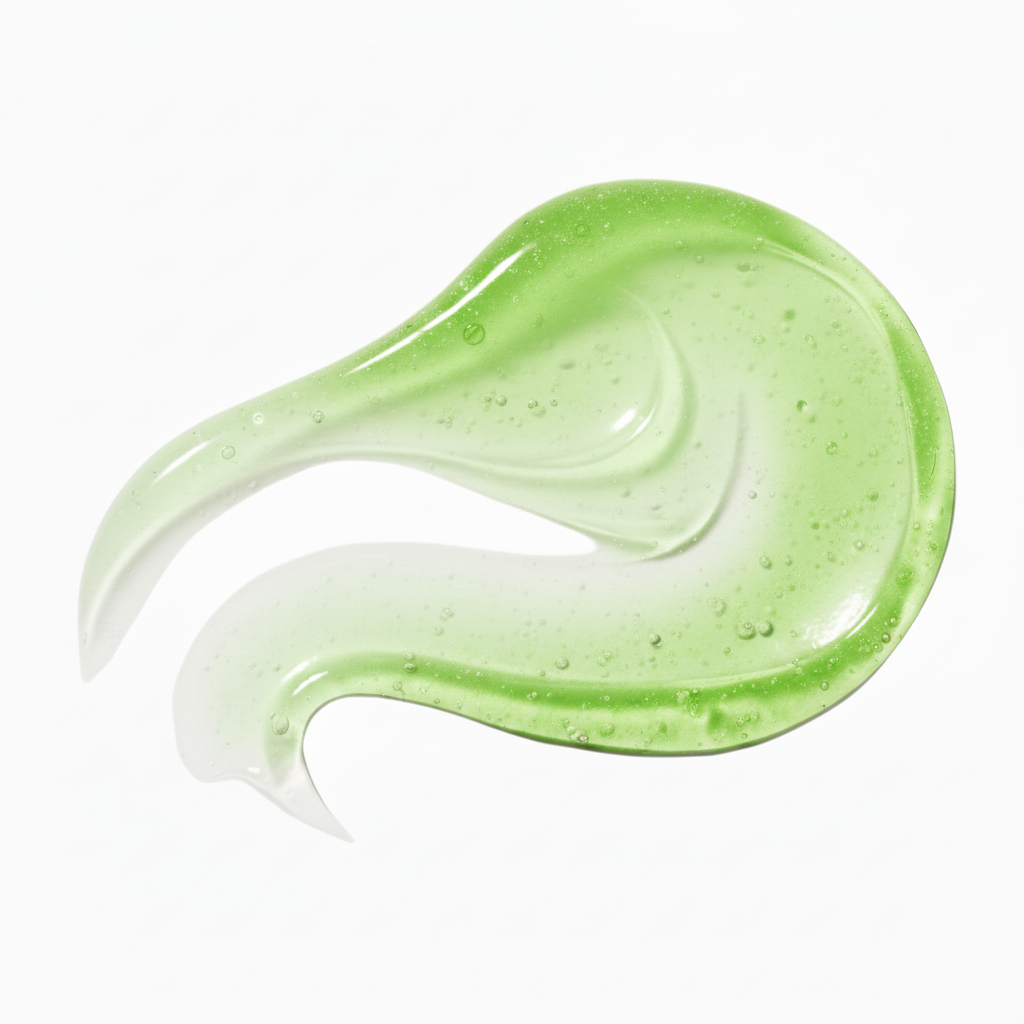 Soft green apple lip oil smear with glossy high-shine finish and fresh juicy tone