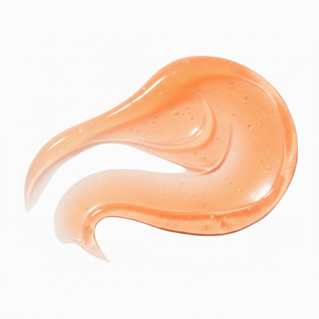 Warm passion fruit lip oil smear with glossy high-shine finish and vibrant tropical tone